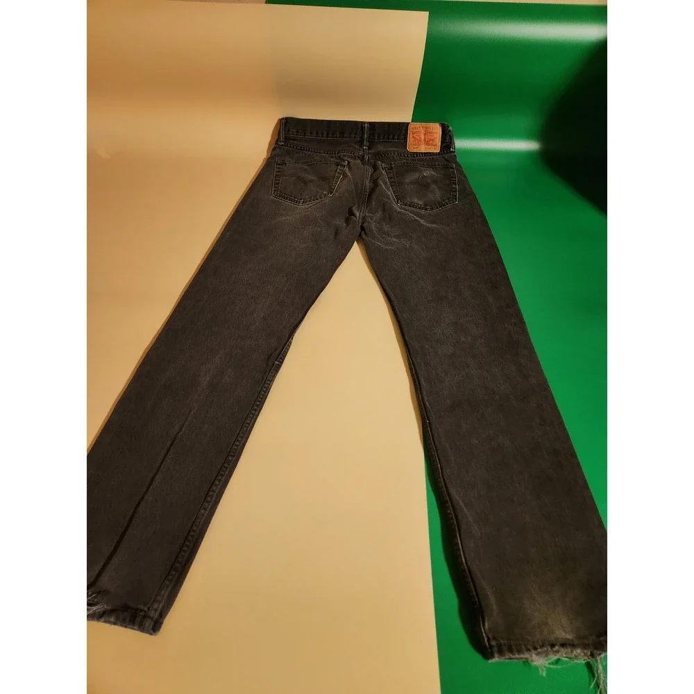 Levi's 505 Regular Fit Jeans Mens 34x34 Washed Black Straight Leg Distress Denim
